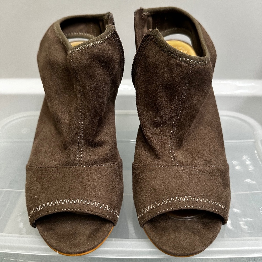Open Toe Heeled Ankle Bootie - Taupe